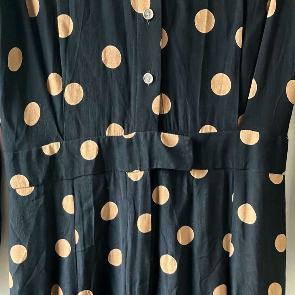 Anthropologie Loveland Wide-Leg Jumpsuit Polka Dots Black/Tan Size 4 - Picture 7 of 16